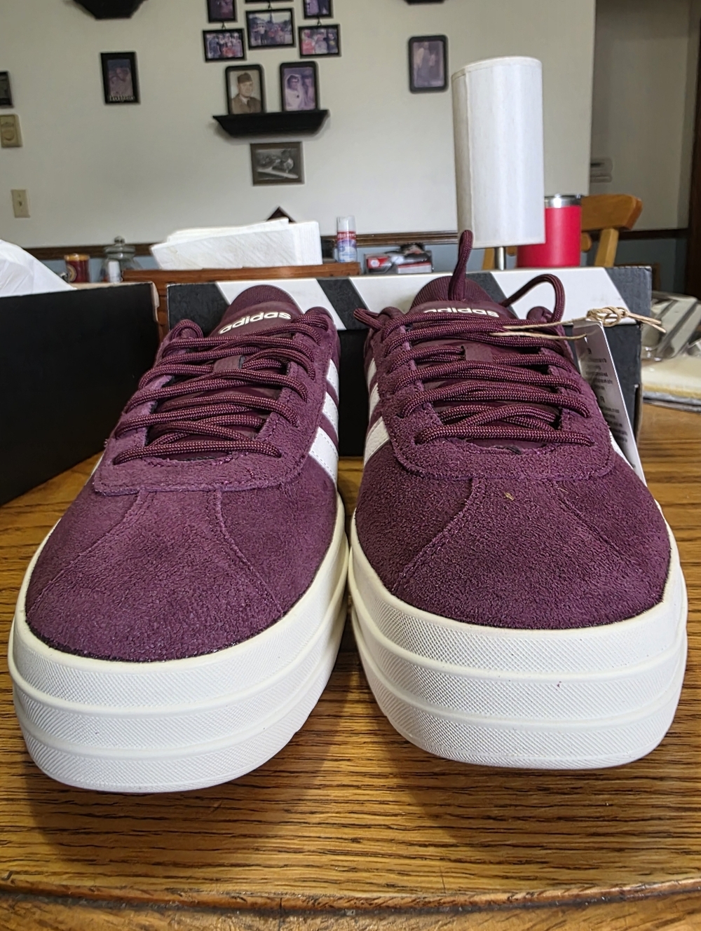 adidas VL Court Bold Size 7.5 Womens Maroon Suede Sneakers with White Stripes - Picture 2 of 8